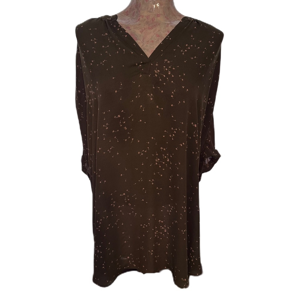 A.N.A A New Approach Women’s V-Neck Olive Green Dandelion Blouse Size‎ XL - Picture 5 of 15